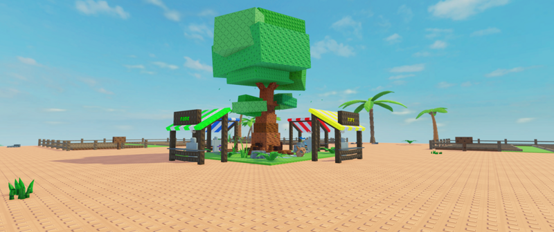 Blocky island market with central tree