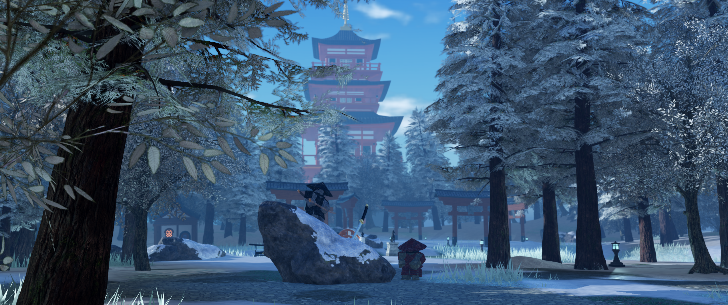 Snowy temple environment